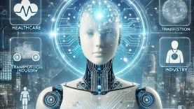 DALL·E 2025-03-03 12.52.03 – A futuristic digital illustration of artificial intelligence. A glowing humanoid robot with a transparent head filled with neural networks and data st